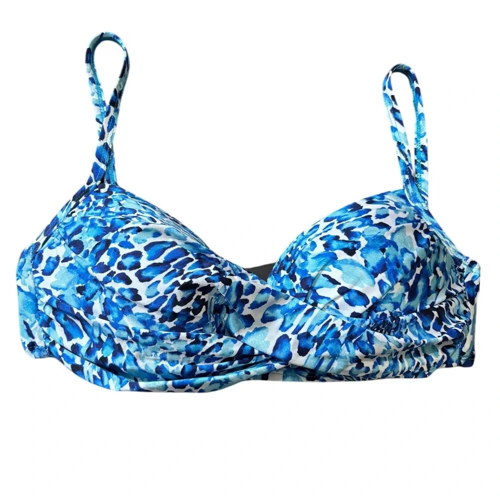 La Blanca Blue Abstract Animal Print Twist Front Underwire Bikini Top Size 6 NWT